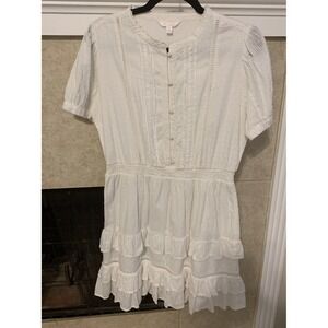 Lauren Conrad Women's Dress Short Sleeve White Ruffled Elastic Waist Size M